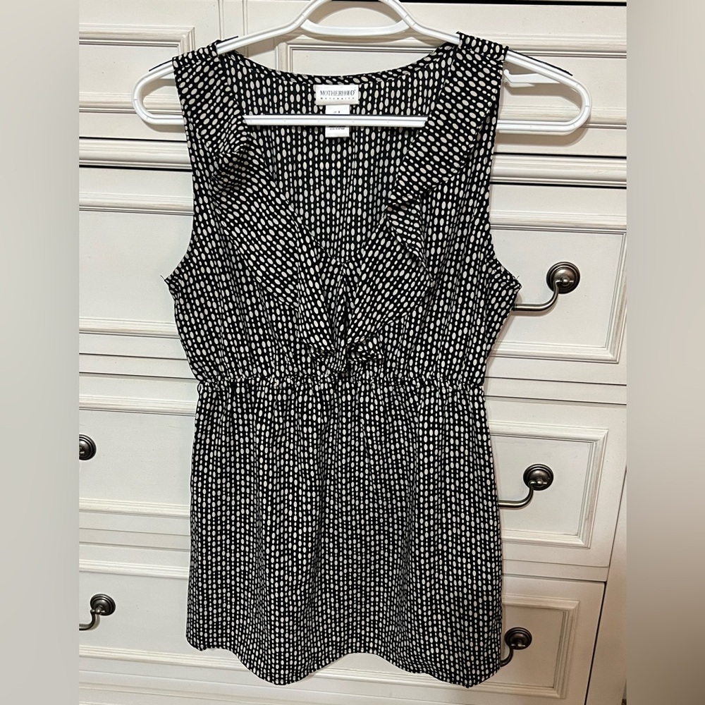 Black and white polka dot maternity blouse